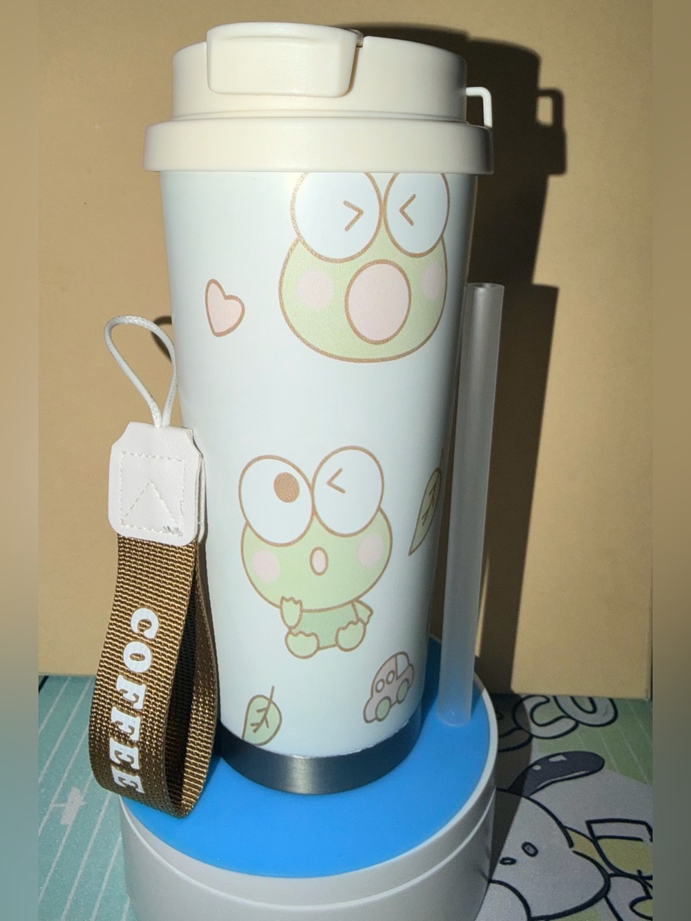 🐸NWOT Kerrope Frog Travel Tumbler - White with Pastel Green Accent 12 Oz